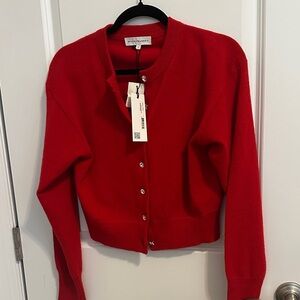 White + Warren Red Cashmere cardigan rhinestone buttons